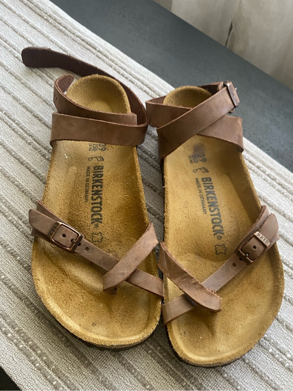 Birkenstock Brown Leather Crisscross Ankle Strap Sandals
